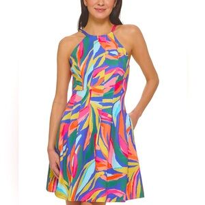 Vince Camuto Mini Printed Scuba Dress Halter A Line Summer Outfilt Size 6